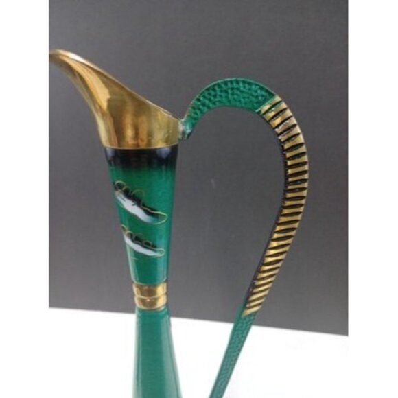 Green Enameled 14 Inch Tall Pitcher From Israel Marked Jerusalem - Picture 7 of 11